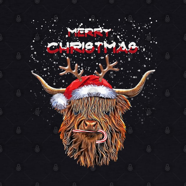 Highland cow and Merry Christmas, Christmas with cute Highland Cow by Collagedream